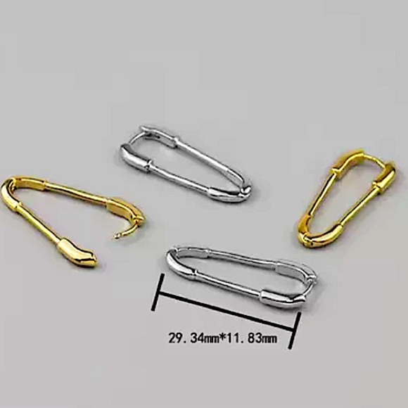 Safety Pin Gold Plated Minimalist Sterling Silver Earrings - Picture 5 of 7